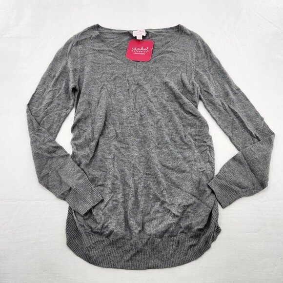 Isabel Maternity Size XS Gray Long Sleeve Shirred Side Knit Top - Picture 1 of 4